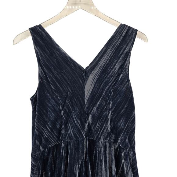Vince Midi Dress Womens 6 Small NEW Ruched Slate Blue Crushed Velvet Sleeveless - Picture 4 of 10